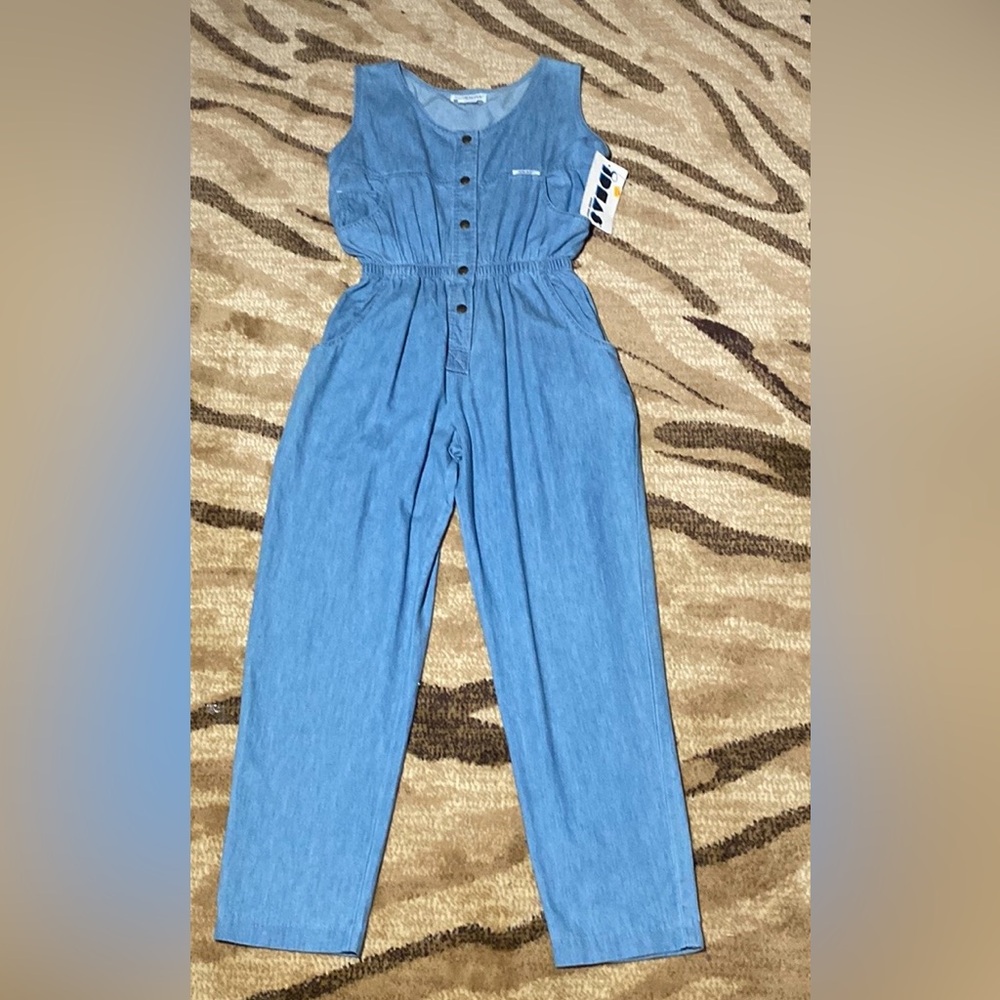 Vintage 80’s IDEAS Blue Denim Jumpsuit Overalls Boiler Suit Snaps Wmns Large